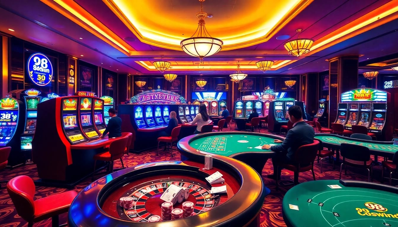 Explore the thrilling atmosphere of 98Win casino with vibrant games and live action!