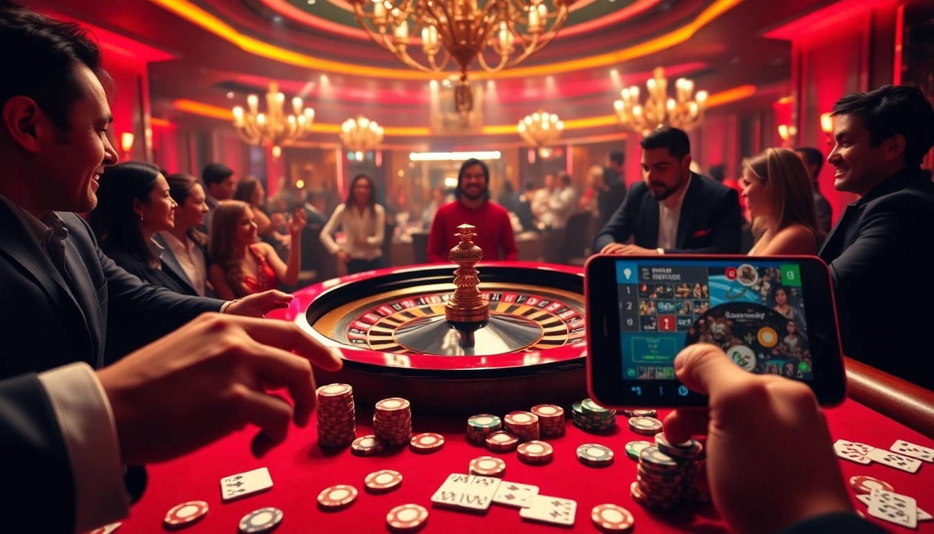 Kubet casino players enjoying exciting roulette and poker games in a luxurious setting.