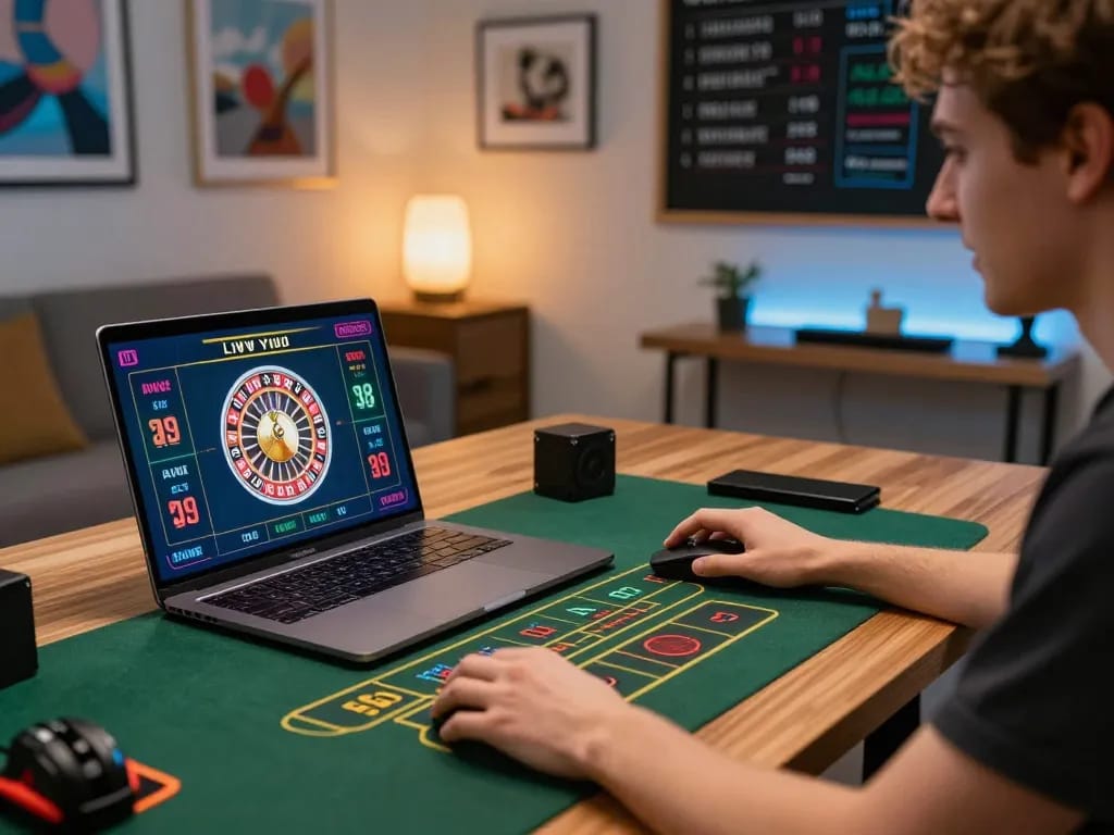 Engaging in strategic gameplay at bl555 while playing live roulette from a stylish home office