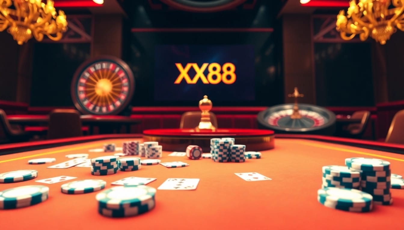 Experience the excitement of XX88 with vibrant casino gaming scenes.