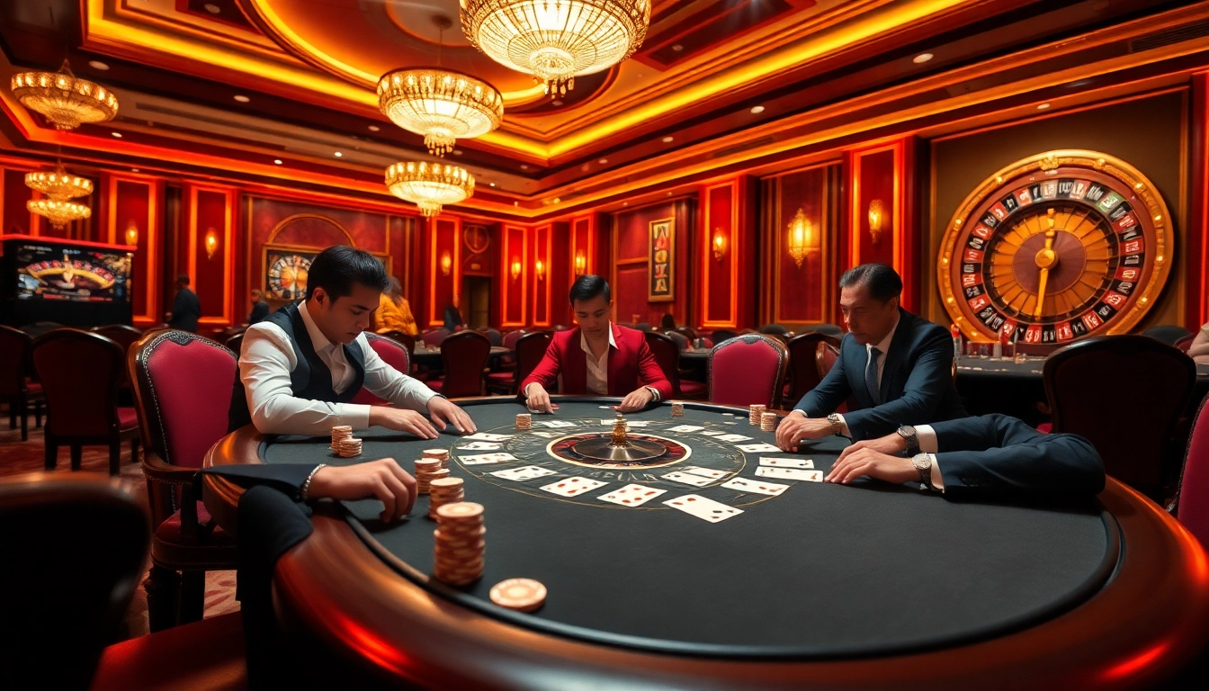 Players enjoying an exciting game at iwin club's luxurious casino table.