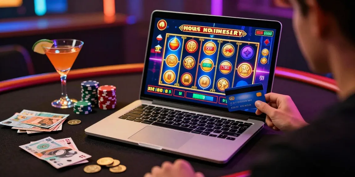Engaging gaming experience with mastercard casinos featuring colorful slots, credit card, and vibrant casino atmosphere.