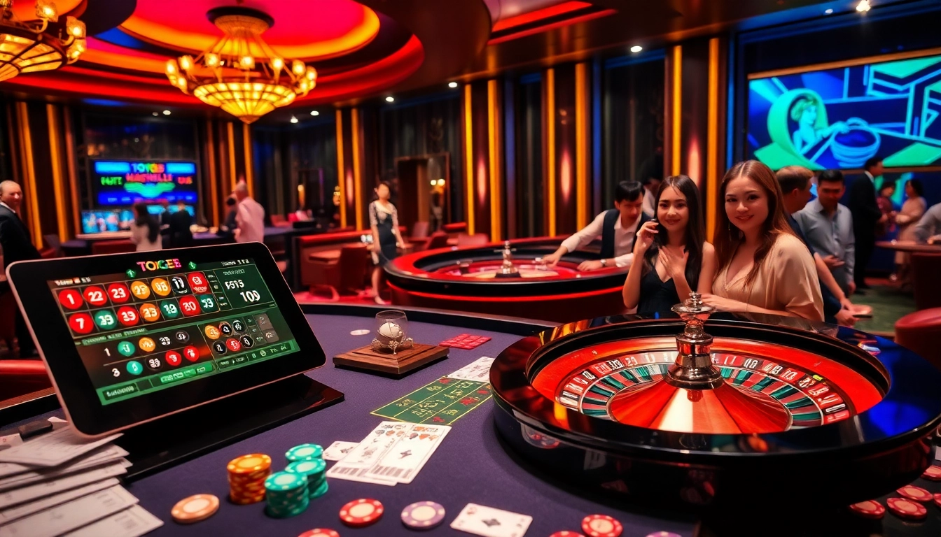 Engaging gamblers as they enjoy a thrilling game at TOTOGG88, showcasing betting slips and poker chips.