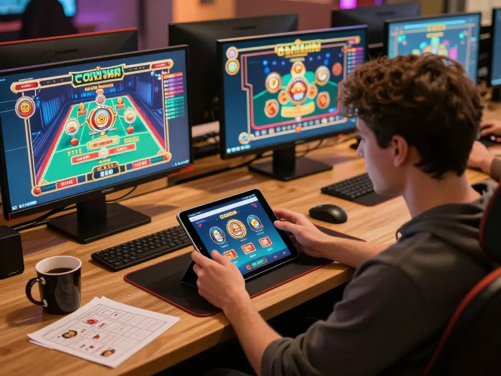 Engaging with god55 casino app on a tablet in a cozy online gaming setup