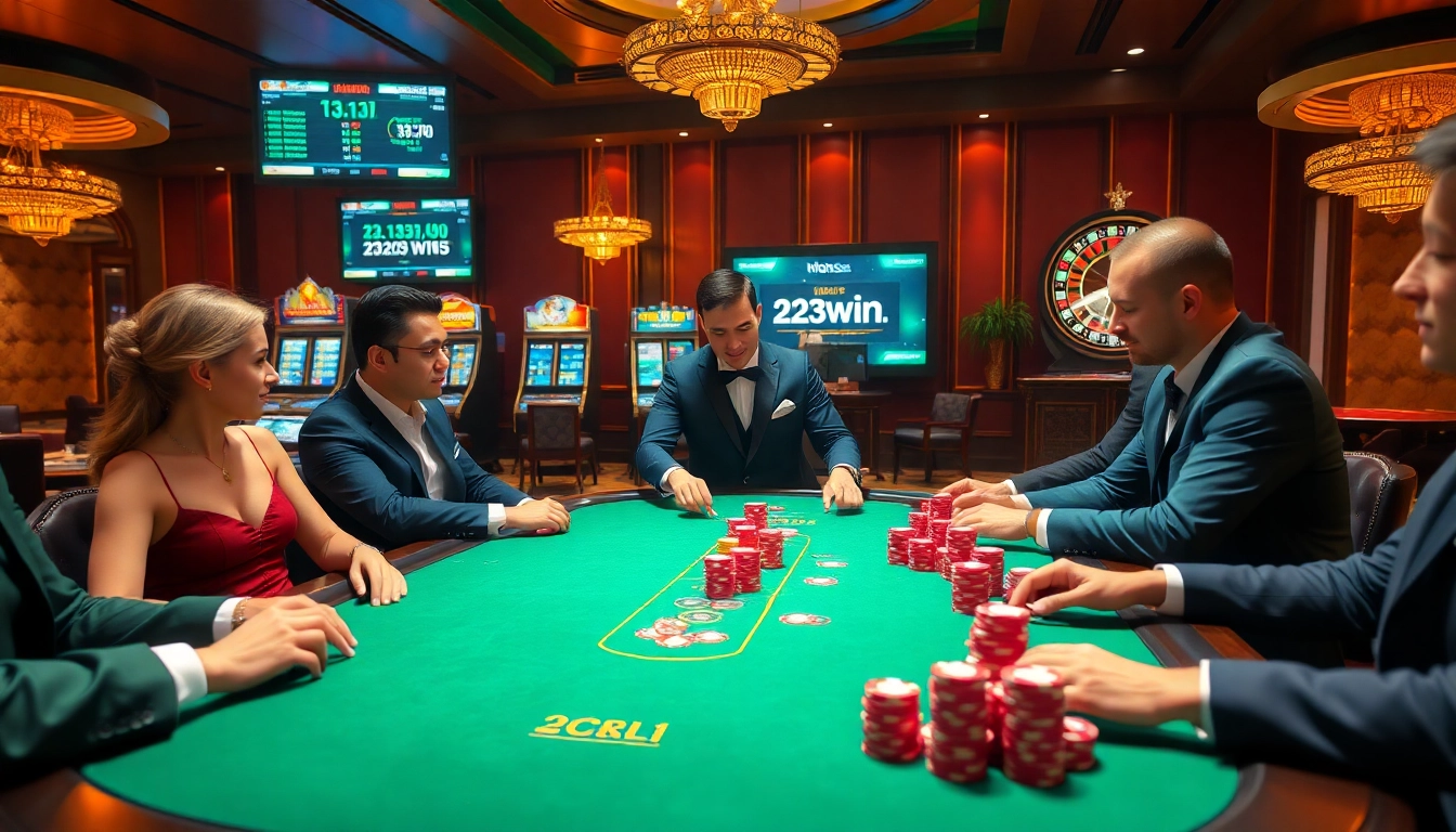 Experience high-stakes poker at https://23wini.online with vibrant chips and stylish players.