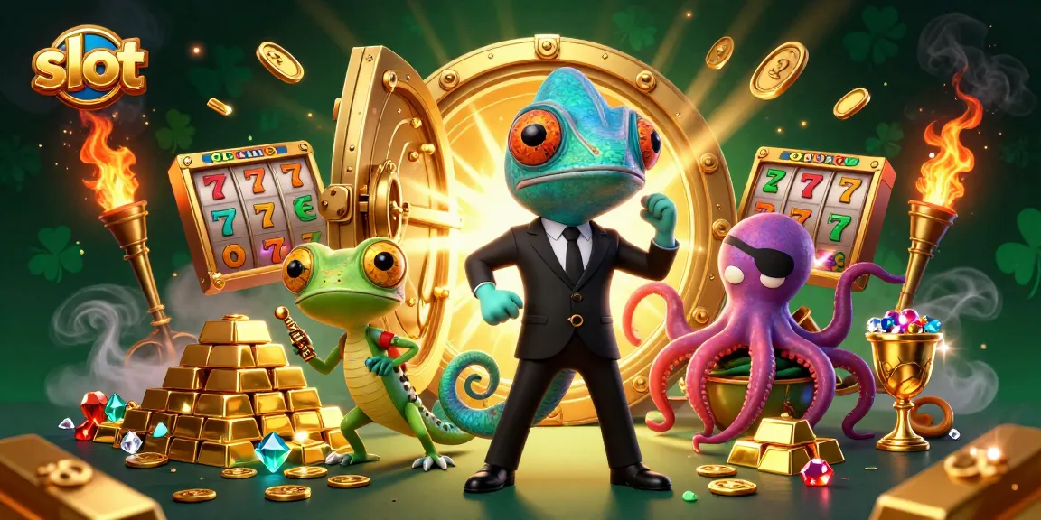 Spin and win at slot games with vibrant characters and glittering treasures in this animated casino scene.