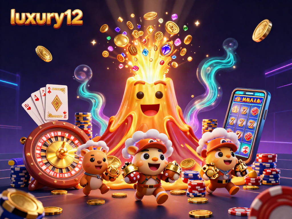 Memenangkan jackpot di luxury12 saat melihat gunung berapi emas memunculkan koin berkilau dan hewan penjelajah.