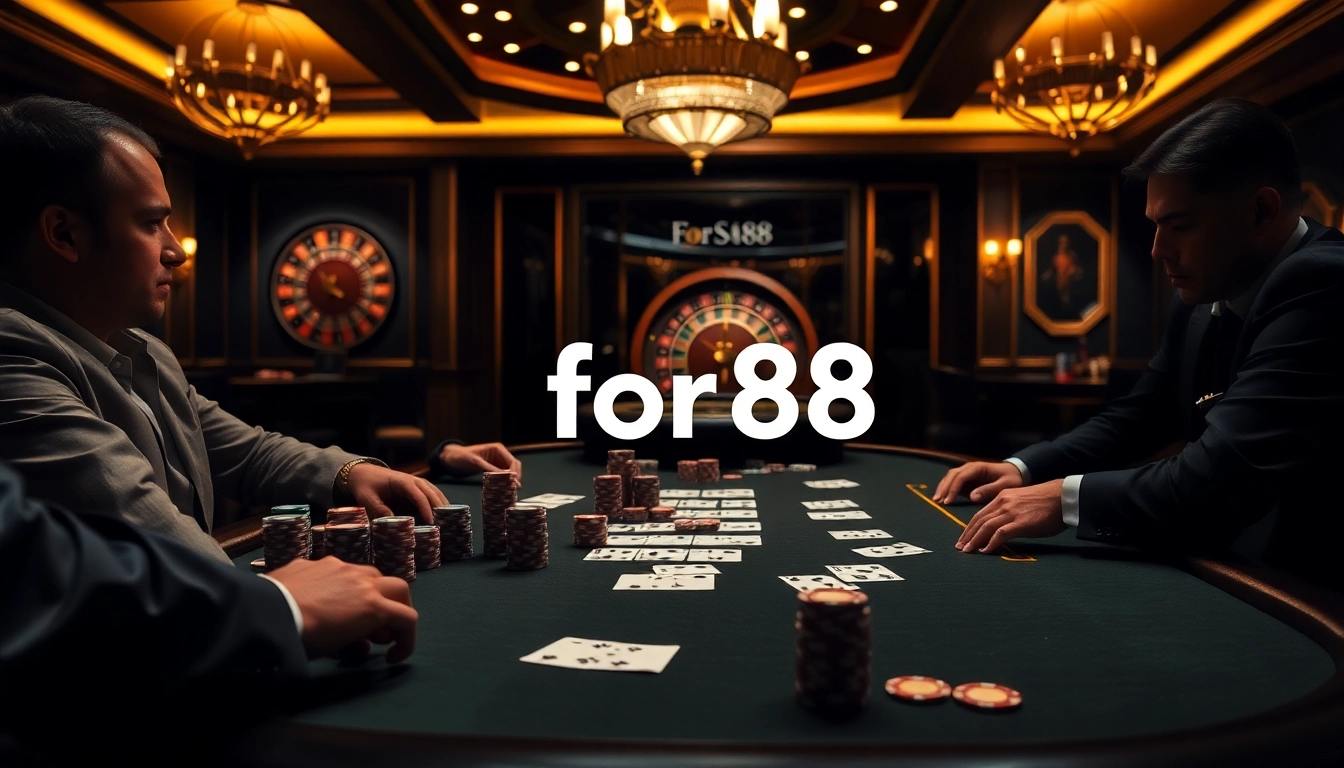 Experience high stakes with for88 đăng nhập at this elegant poker table, showcasing excitement and luxury in gambling.