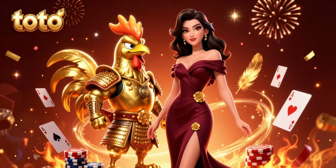 Experience thrilling toto action with vibrant characters surrounded by poker elements and festive energy.
