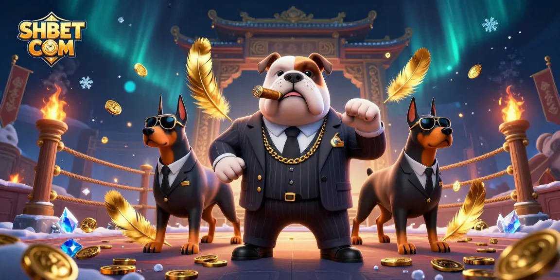Engage in thrilling gameplay with SHBET COM, where a mafia bulldog and bodyguards showcase a vibrant casino atmosphere.