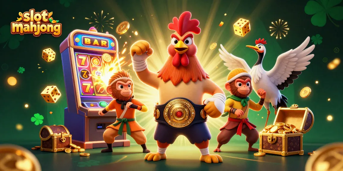 Spin and win with slot mahjong as charming characters celebrate around a jackpot explosion.