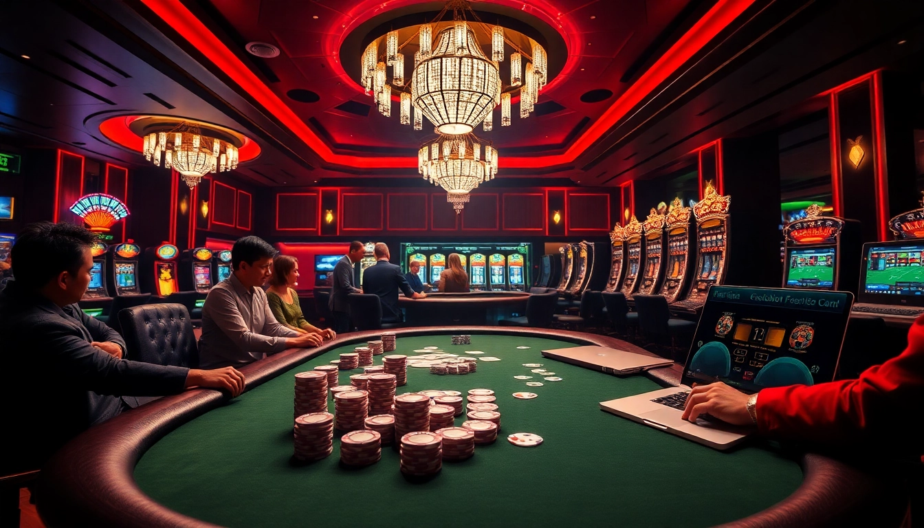 Engaging players at a luxurious casino table showcasing trang chủ bet88 excitement.