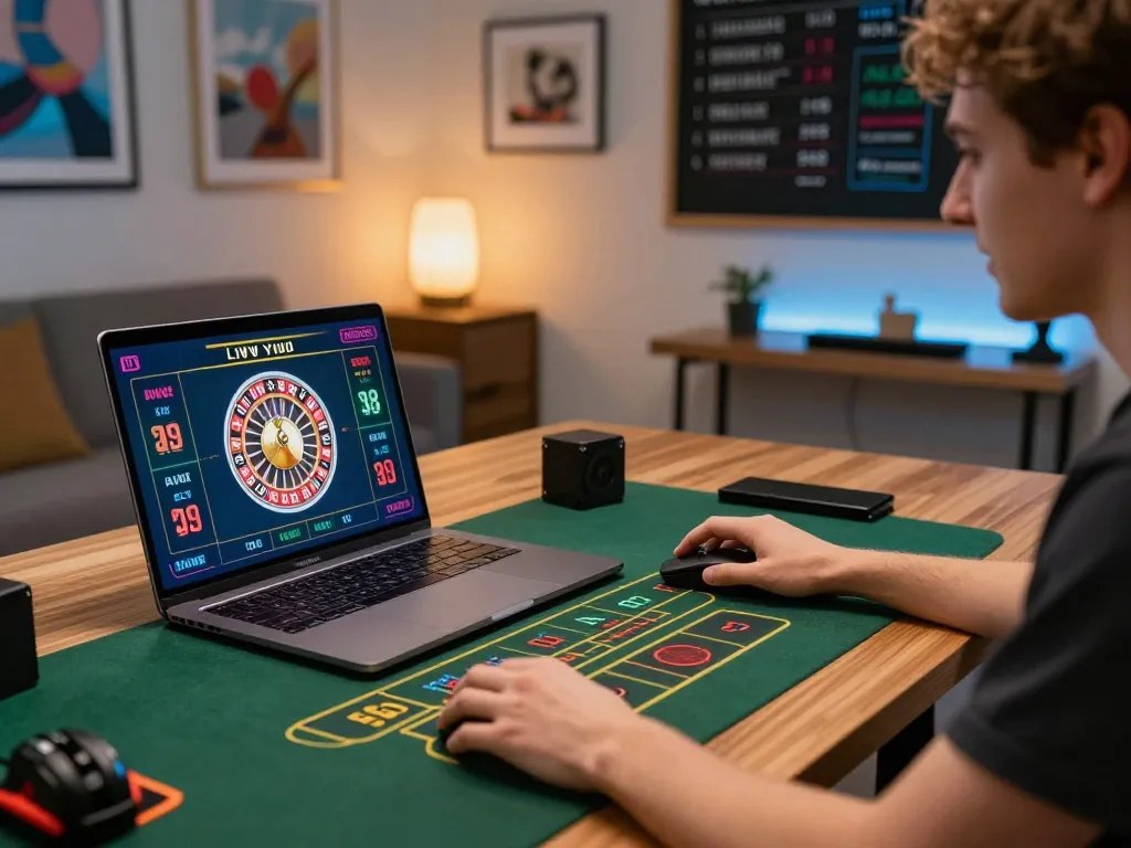 Engaging in strategic gameplay at bl555 while playing live roulette from a stylish home office