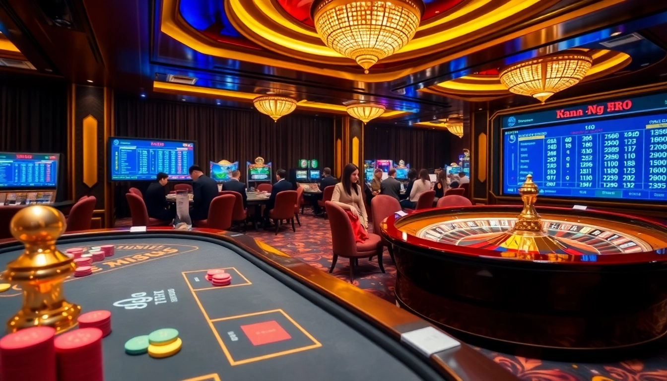 Players strategizing their bets in a luxury casino environment focused on xổ số xn88 gaming.