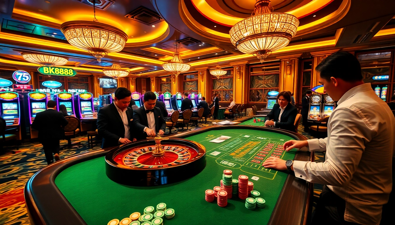 Experience the thrill of bk888 with vibrant casino tables and engaging players in action.