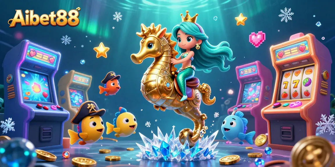 Aibet88 gaming scene featuring a mermaid princess and casino elements with vibrant 3D detail.