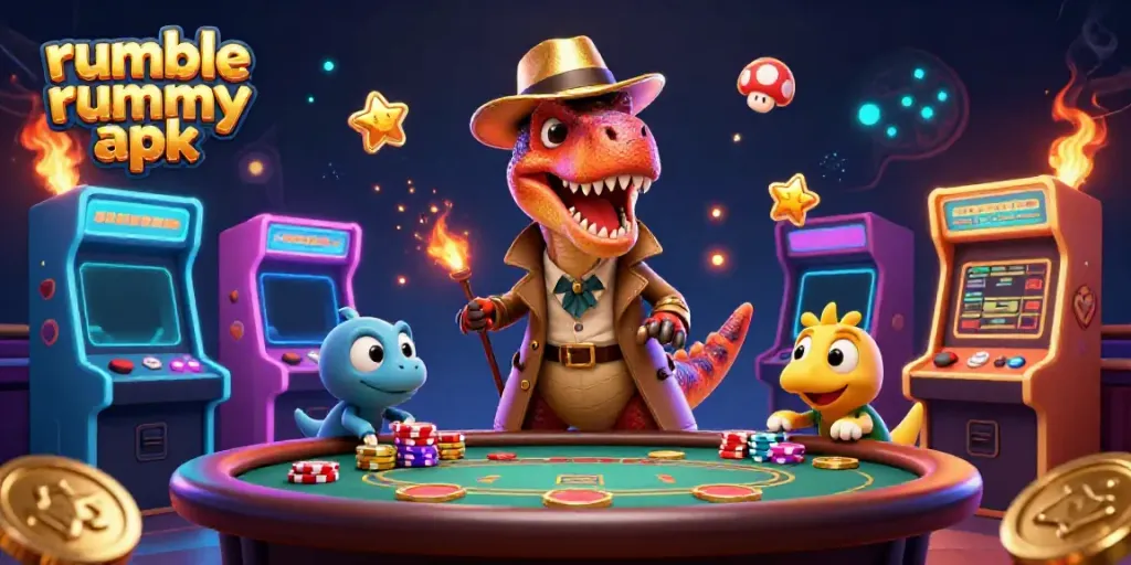 Experience the thrilling gameplay of rumble rummy apk with animated characters in a vibrant casino scene.