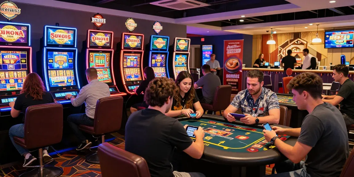 Players enjoying the excitement of the best new online casinos, engaging with slot machines and bonus promotions in an inviting atmosphere.