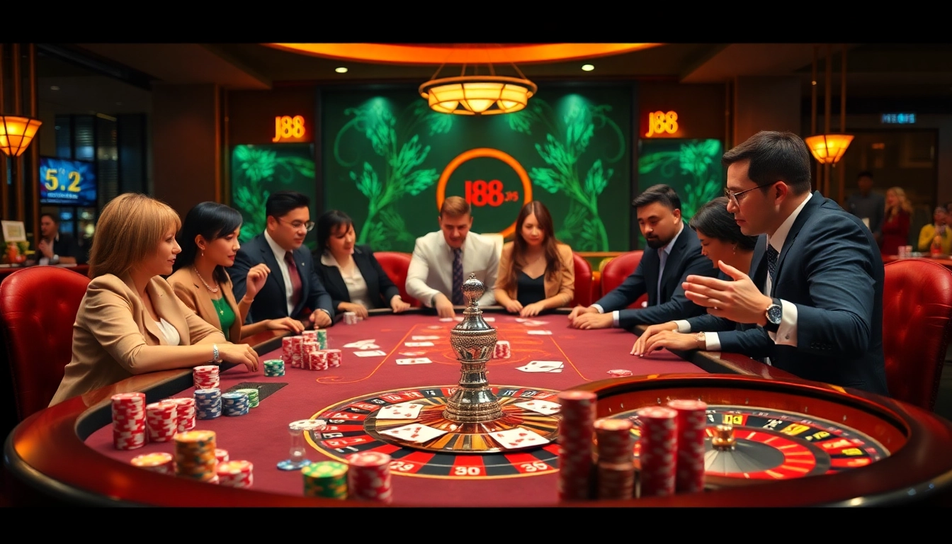 Experience the thrill at j88 casino with vibrant gaming tables and engaging players.