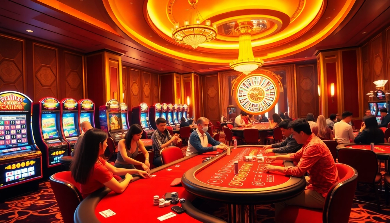 Experience the vibrant casino action at Nhà cái ok8386 with players enjoying various games.