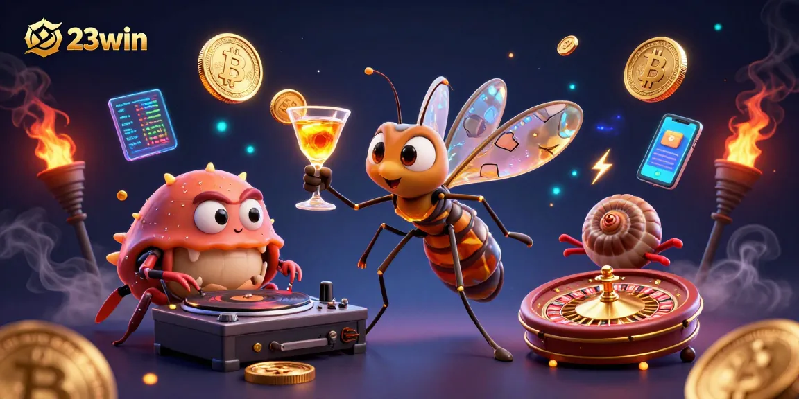 Experience thrilling gameplay at 23win with our 3D animated casino scene featuring cryptocurrency and classic gaming elements.