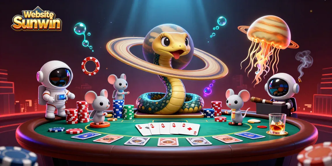 Engage with Website Sunwin as astronaut mice bet on cosmic roulette, featuring vibrant casino elements.