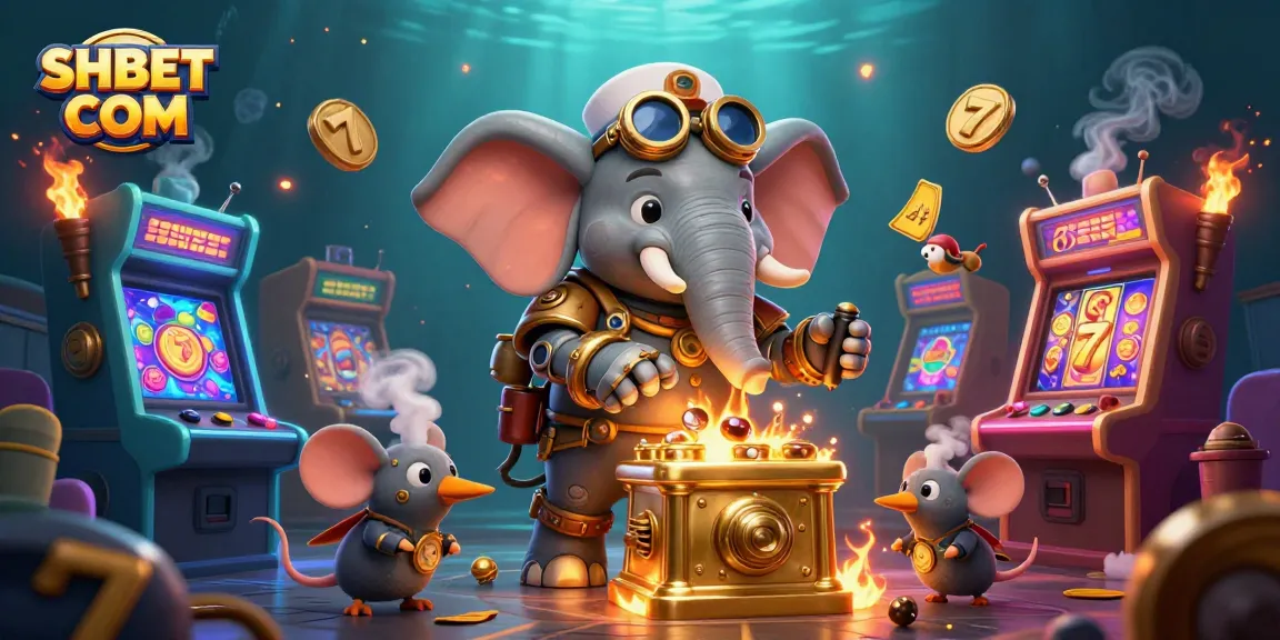 Experience thrilling luck at SHBET COM with a lively steampunk scene featuring vibrant slot machines.
