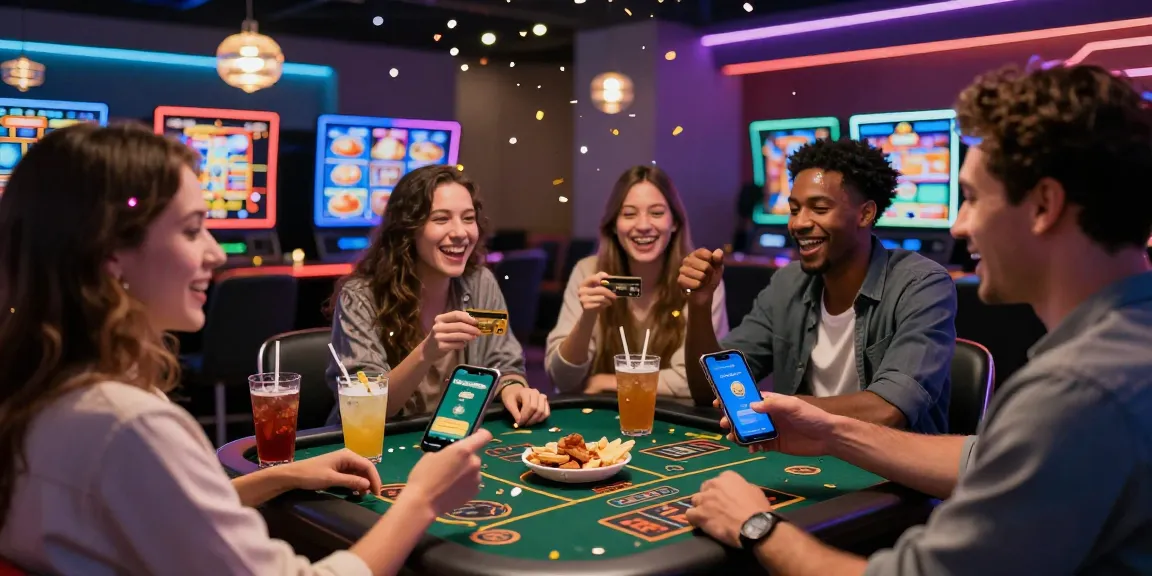 Celebrating at a credit card casino environment at https://dea.org.uk, showcasing excitement and secure transactions.