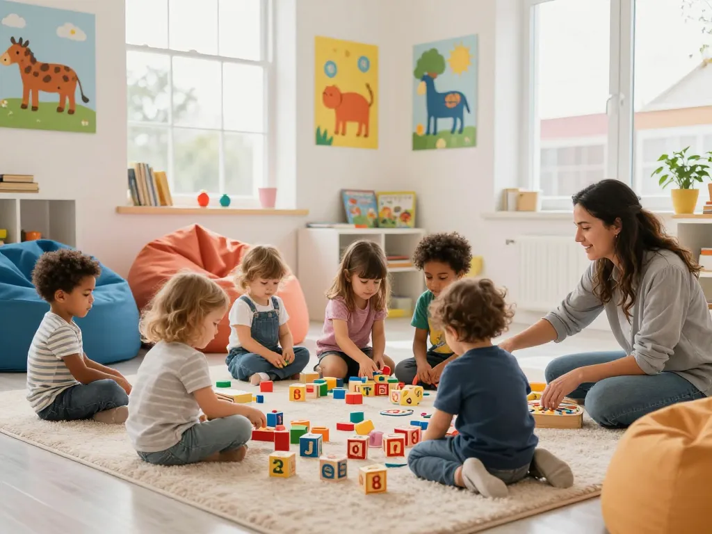 Children exploring educational toys in a vibrant nursery showcasing panen178 theme.