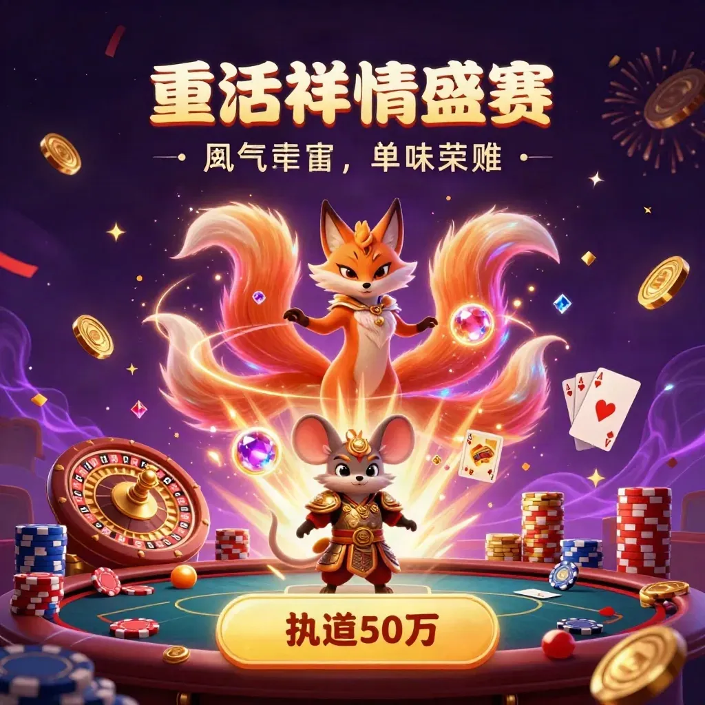 Fox spirit and samurai mouse amid poker chips, coins, cards, and neon casino magic.