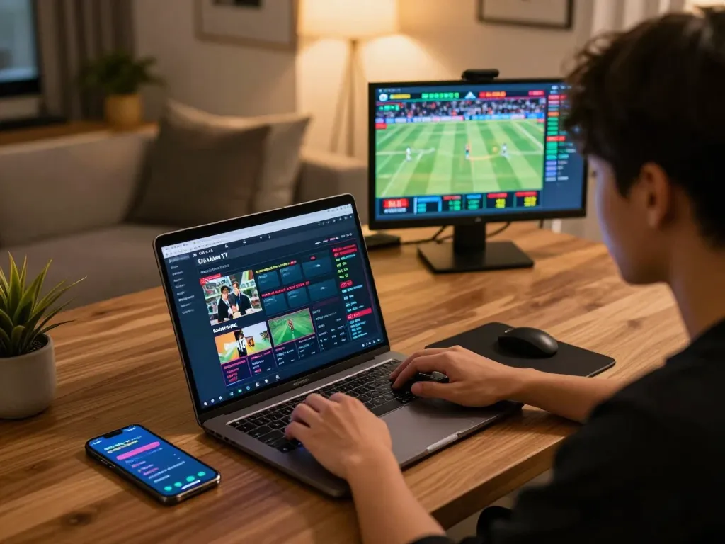 Cà Khịa TV sports betting setup with dynamic live match engagement, showcasing responsible gaming.