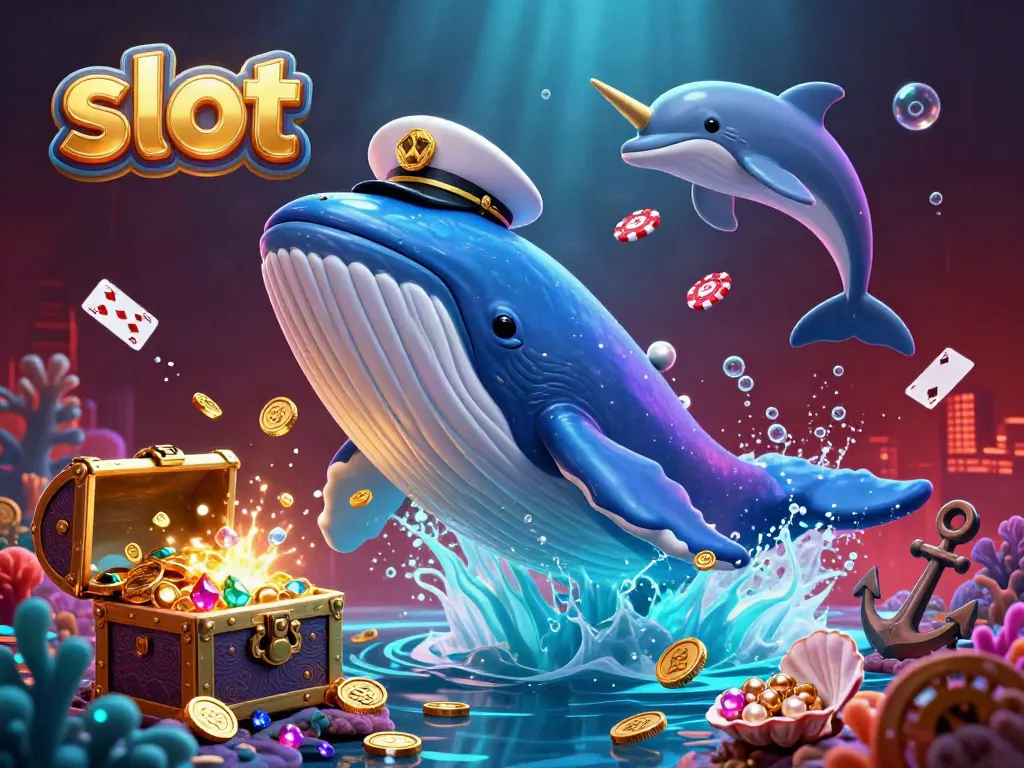 Engaging scene with a gigantic whale and playful dolphins showcasing thrilling slot gameplay elements under the sea.