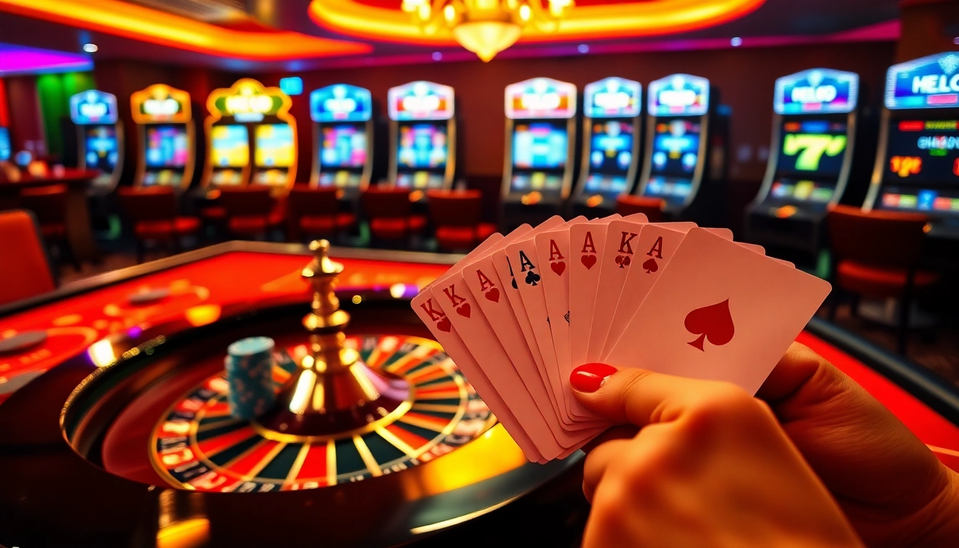 Experience the thrill of betting at Hello88 with an elegant casino scene featuring roulette and vibrant chips.