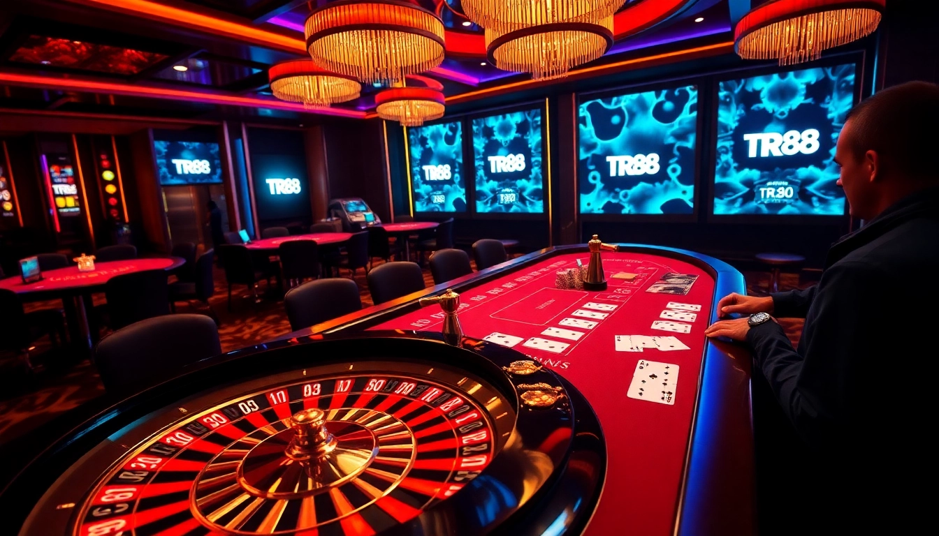 TR88 casino table scene showcasing vibrant poker chips and roulette excitement.