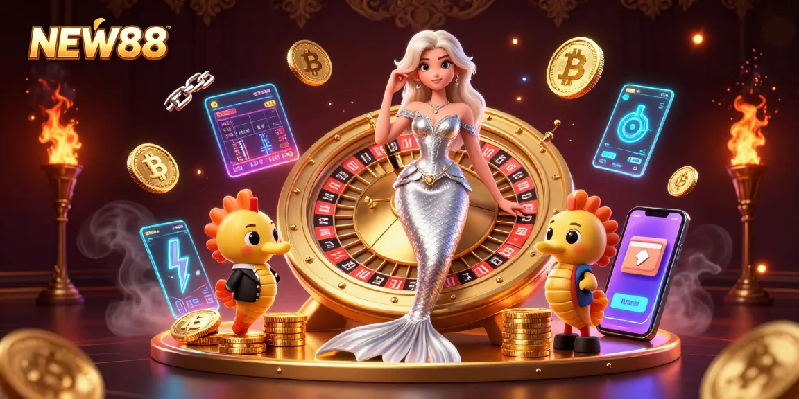 Play exciting casino games at NEW88 with vibrant roulette and charming characters bursting with energy.