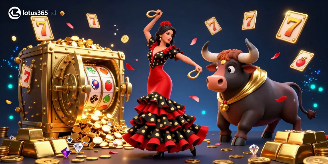 Engage with the vibrant lotus365 id illustration showcasing dynamic slot reels and a captivating dancer.