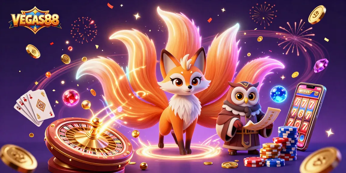 Experience the thrill of VEGAS88 with vibrant slots and epic wins in this dynamic casino illustration.