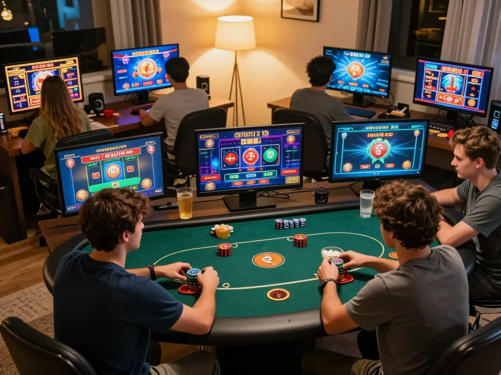 Engaging session at Canadian online casinos with friends strategizing in a cozy atmosphere.