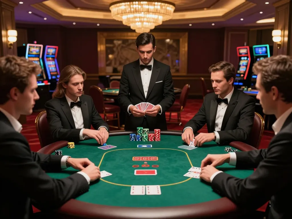 gbong players engaged in a high-stakes poker game at a luxury casino table