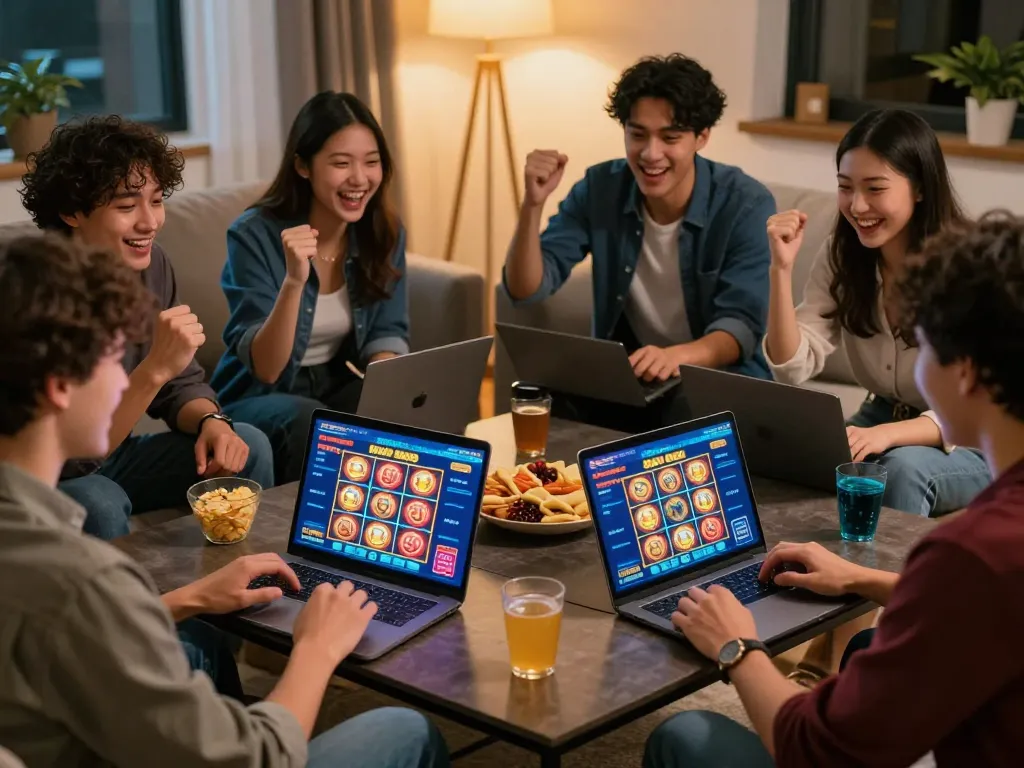 Players enjoying an exciting gaming session on slot depo 5k in a cozy home environment.