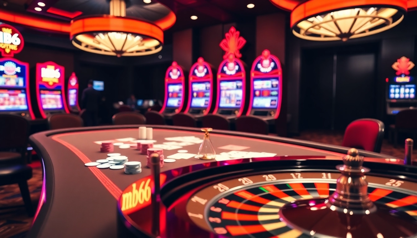 Exciting gaming action at MB66 Casino with vibrant tables and engaging slot machines.