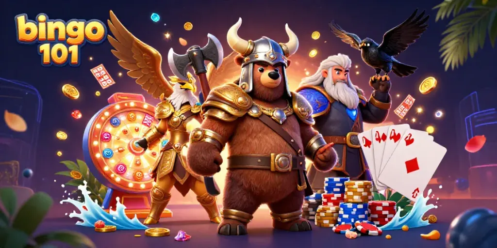 Bingo 101 scene with vibrant characters, bingo cards, and colorful elements showcasing dynamic gameplay.