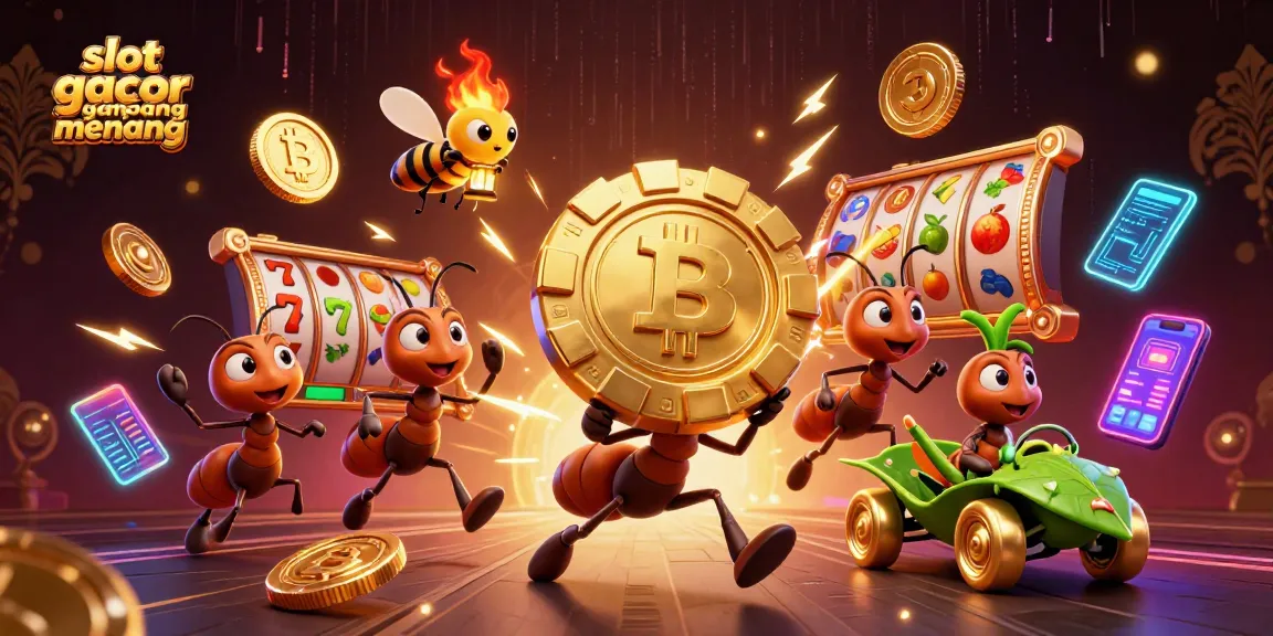Experience excitement at slot gacor gampang menang with engaging characters and slot elements in this vibrant illustration.