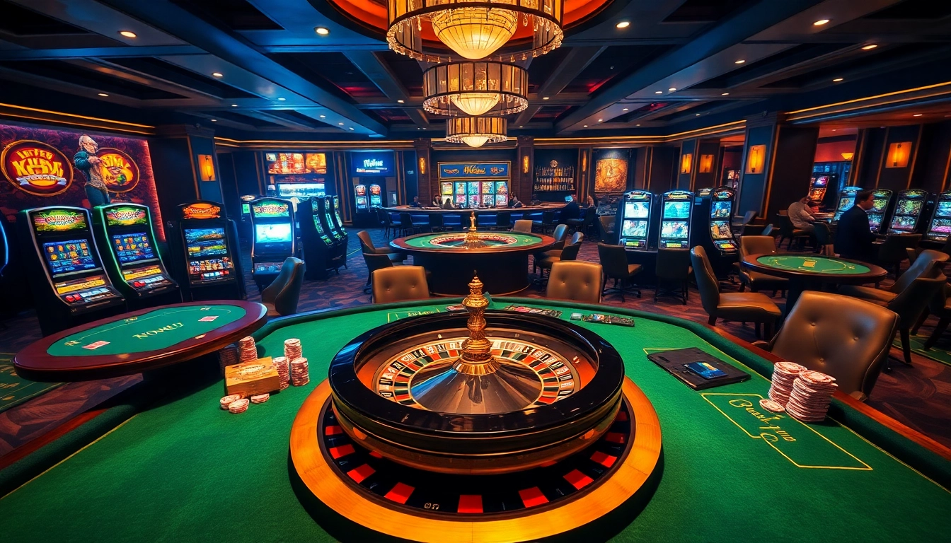 Nohu gaming experience with lively roulette wheel and poker tables showcasing high-stakes play.