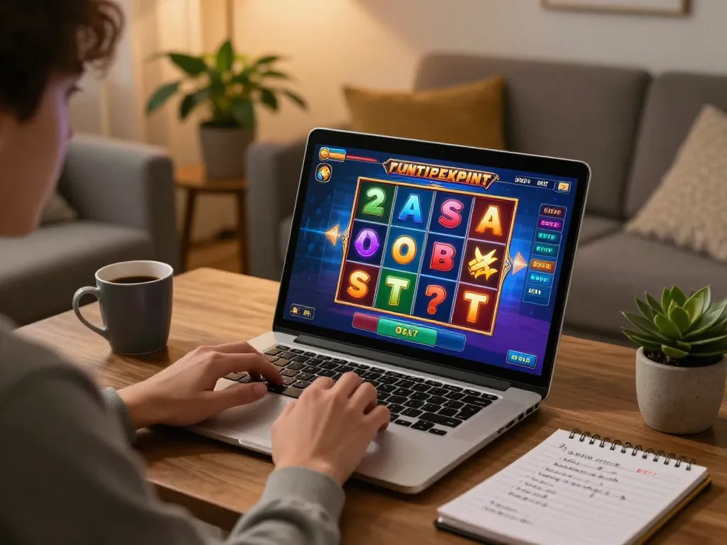 Engaging slots online gameplay at home with vibrant visuals and strategic notes.