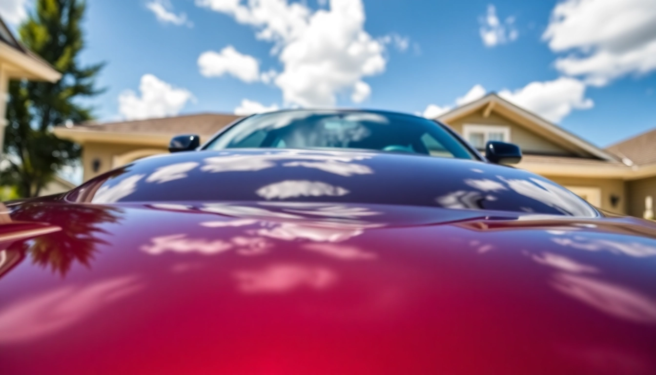 Applying paint protection film near me on a sleek modern car with a glossy finish.