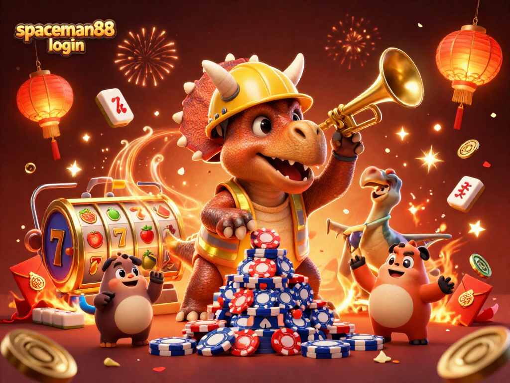 Join the fun at spaceman88 login with vibrant slot reels and cheerful dinosaurs celebrating!