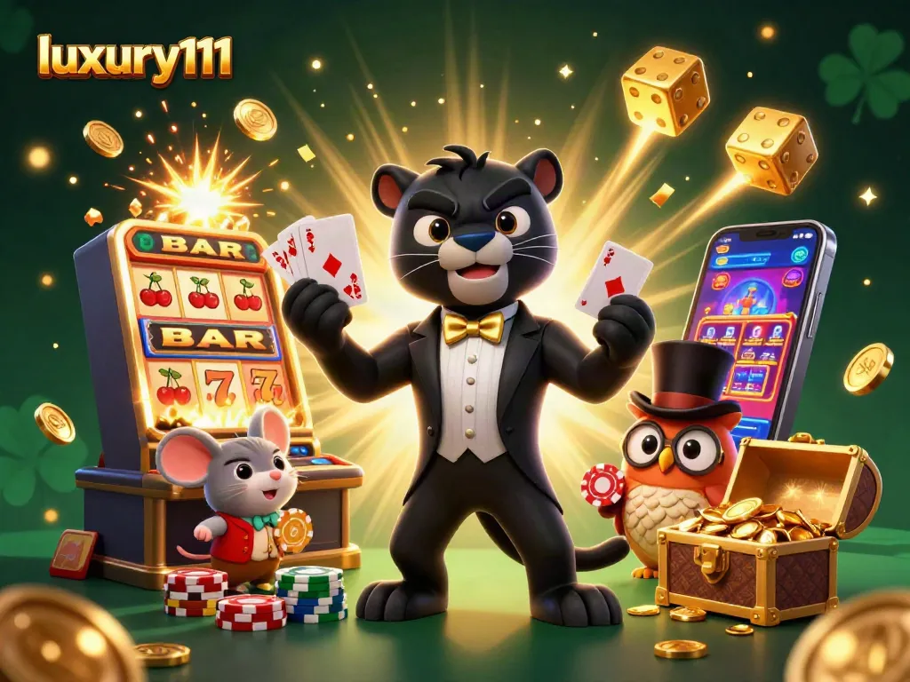 Engage with luxury111 as stylish characters deal cards amidst a vibrant casino scene.