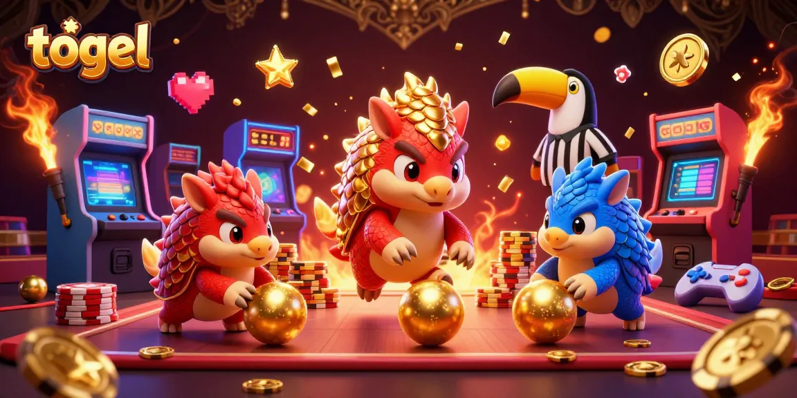 Togel pangolins compete in a vibrant casino scene, bowling through poker chips.