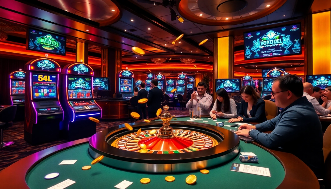 Experience the excitement of gaming on batman138 login with vibrant casino visuals of slot machines and poker chips.